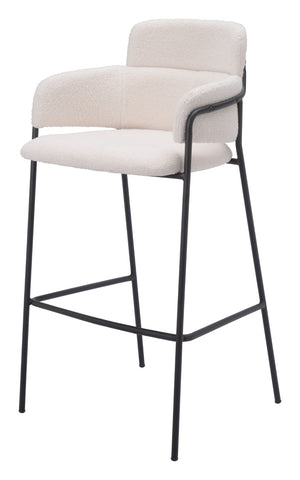 HomeRoots Set of Two Modern Faux Shearling Bar Chairs with Black Steel Frame for Kitchen & Hospitality Use 564997