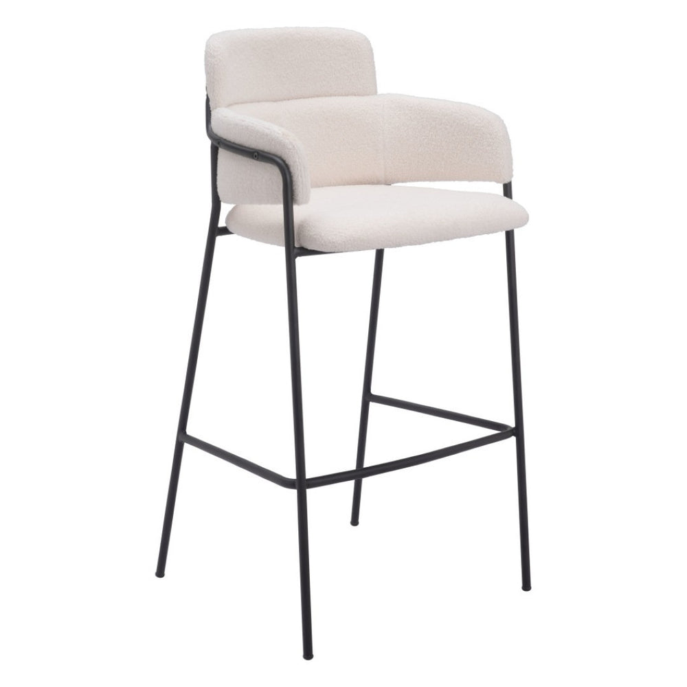 HomeRoots Set of Two Modern Faux Shearling Bar Chairs with Black Steel Frame for Kitchen & Hospitality Use 564997