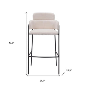 HomeRoots Set of Two Modern Faux Shearling Bar Chairs with Black Steel Frame for Kitchen & Hospitality Use 564997