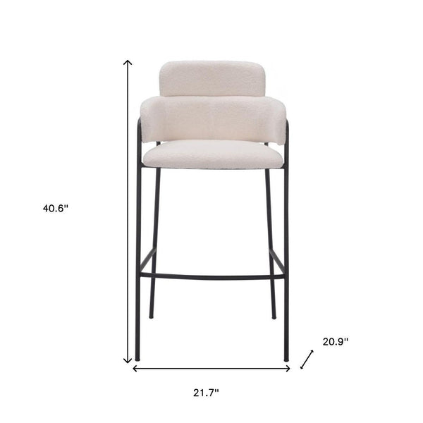 HomeRoots Set of Two Modern Faux Shearling Bar Chairs with Black Steel Frame for Kitchen & Hospitality Use 564997