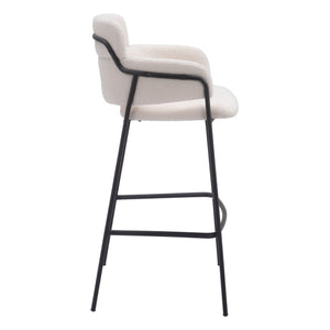 HomeRoots Set of Two Modern Faux Shearling Bar Chairs with Black Steel Frame for Kitchen & Hospitality Use 564997
