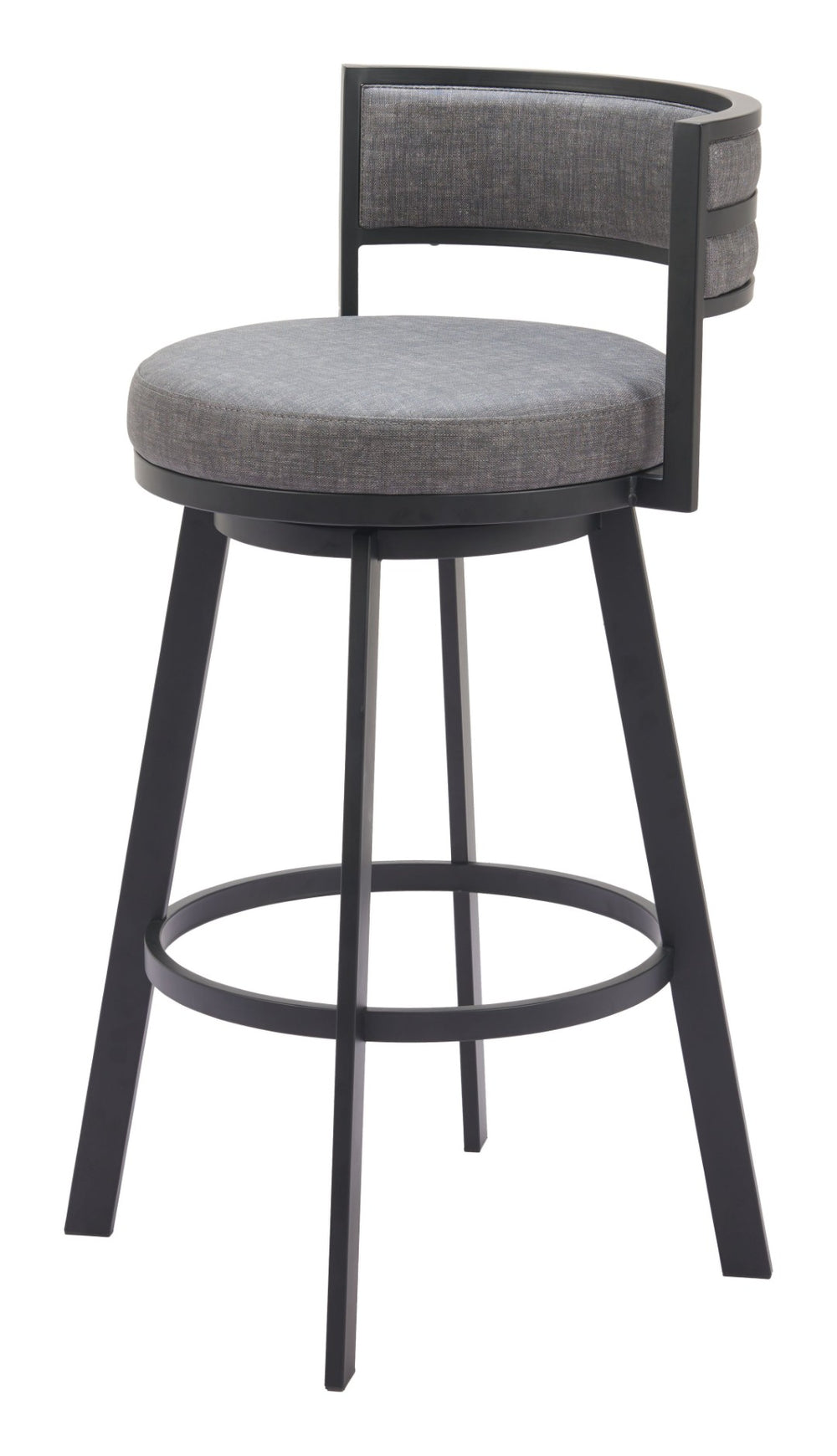 HomeRoots 31" Gray and Black Fabric and Steel Low Back Swivel Bar Chair for Stylish Kitchen and Dining Spaces 564998