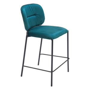 HomeRoots Set of Two 25" Green and Black Velvet Counter Height Bar Chairs with Steel Frame for Modern Style 564999