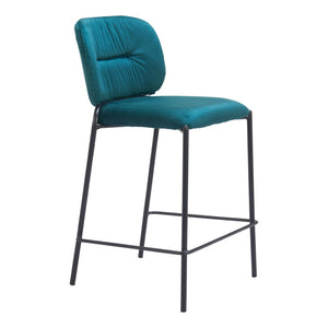 HomeRoots Set of Two 25" Green and Black Velvet Counter Height Bar Chairs with Steel Frame for Modern Style 564999