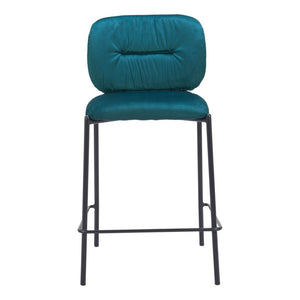 HomeRoots Set of Two 25" Green and Black Velvet Counter Height Bar Chairs with Steel Frame for Modern Style 564999