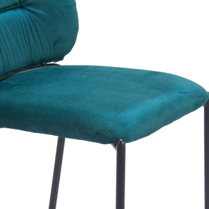 HomeRoots Set of Two 25" Green and Black Velvet Counter Height Bar Chairs with Steel Frame for Modern Style 564999