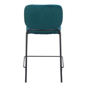 HomeRoots Set of Two 25" Green and Black Velvet Counter Height Bar Chairs with Steel Frame for Modern Style 564999