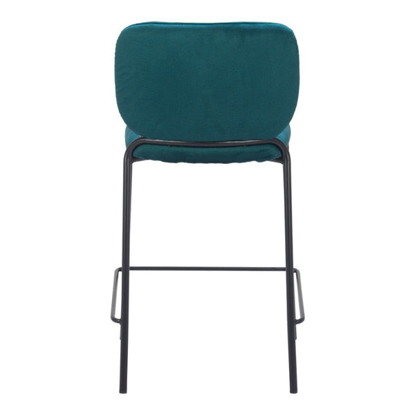 HomeRoots Set of Two 25" Green and Black Velvet Counter Height Bar Chairs with Steel Frame for Modern Style 564999