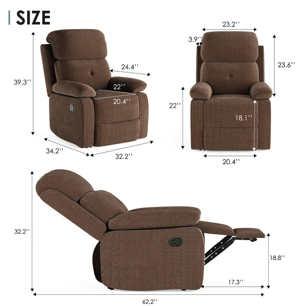 English Elm Small Recliner Chair with Padded Cushioning and Acacia Wood Frame, Easy Assembly, 330lb Capacity Chocolate T3623P408680
