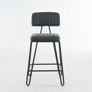 English Elm Industrial Bar Stools Set of 2 — Counter Height PU Leather Seats, Sturdy Metal Frame, Ergonomic Backrest and Footrest for Kitchen Island and Home Bar Grey W1901P264278