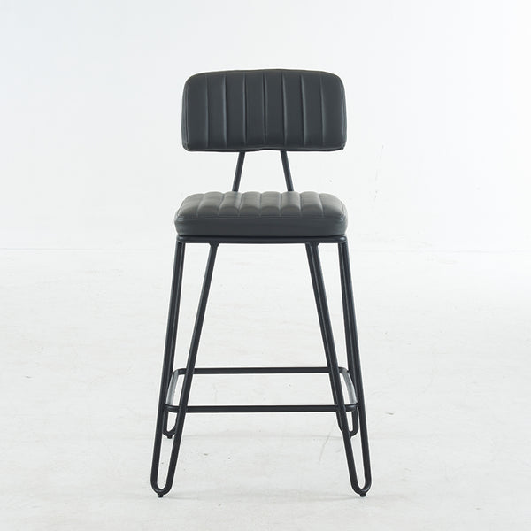 English Elm Industrial Bar Stools Set of 2 — Counter Height PU Leather Seats, Sturdy Metal Frame, Ergonomic Backrest and Footrest for Kitchen Island and Home Bar Grey W1901P264278