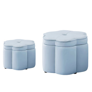English Elm Set of 2 Flower Petal Velvet Storage Ottomans Sculptural Nesting Seating for Living Room Seaglass W2186P440644