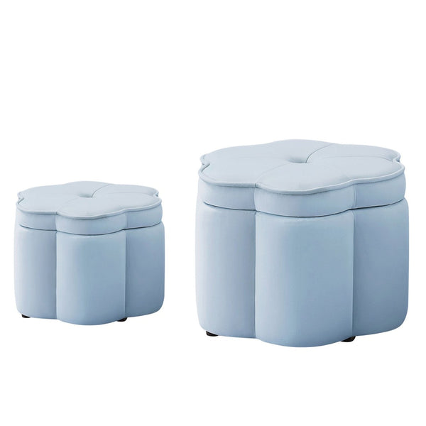 English Elm Set of 2 Flower Petal Velvet Storage Ottomans Sculptural Nesting Seating for Living Room Seaglass W2186P440644