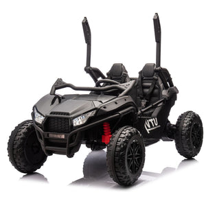 English Elm 24v Two Seater Kids Utv with Parental Remote Dual Motors Four Wheel Suspension Led Black W1578P198431