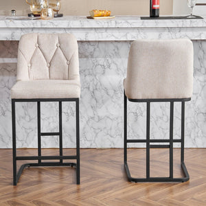 English Elm Set Of 2 Modern Upholstered Counter-Height Bar Stools With Button-Tufted Backrest - Beige Elegance W1901P225271-GIGA
