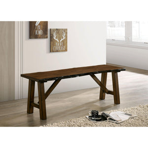 English Elm Rustic Walnut Live Edge Bench 54" Distressed Solid Rubberwood Seat Angled Legs Charming Centerpiece B2741P395578