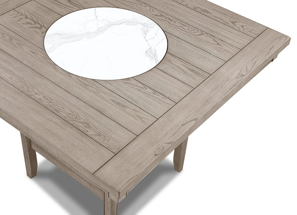 English Elm 1pc Contemporary Transitional Counter Height Dining Table with 20" Faux Marble Lazy Susan, Affixed Storage Base, Tan Beige Finish B011P240451