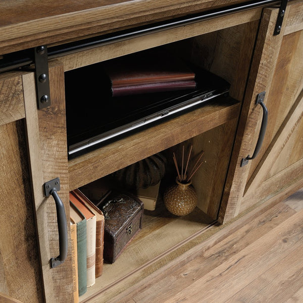 English Elm Credenza, Elegant Brown Tv Stand For 70" Tvs With Adjustable Shelves & Cable Management Solutions B356P402611