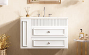 English Elm 30'' Wall Mounted Bathroom Vanity with Ceramic Sink, Floating MDF Cabinet, Soft-Close Drawers & Ample Storage White N710P334915K