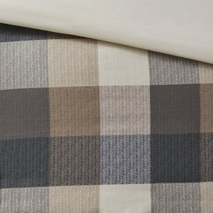 English Elm King/Cal Ridge 6-Piece Herringbone Duvet Cover Set - Buffalo Plaid Cabin Style, Embroidered Pillows, Button Closure, Cozy Lodge Bedding 92"x104" B03597354