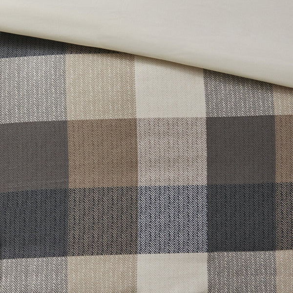 English Elm King/Cal Ridge 6-Piece Herringbone Duvet Cover Set - Buffalo Plaid Cabin Style, Embroidered Pillows, Button Closure, Cozy Lodge Bedding 92"x104" B03597354