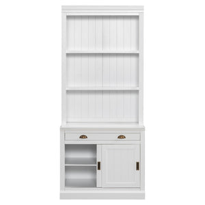 English Elm 83.4"tall Two-piece Bookcase Suite with Led Shelves Tempered Glass Doors Matte Black N751S059621K