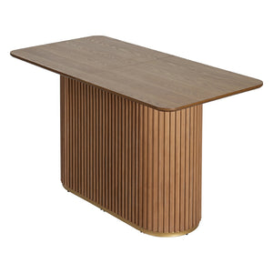 English Elm 63.00"l Tambour Pedestal Counter Table Seats Six with Industrial Mid-century Matte Finish Natural Ash N771P358596A_N771P358597A