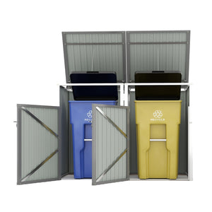English Elm Garbage Bin Shed Galvanized Steel Enclosure for Two Cans Outdoor Weather Resistant Light Gray W1598P357715
