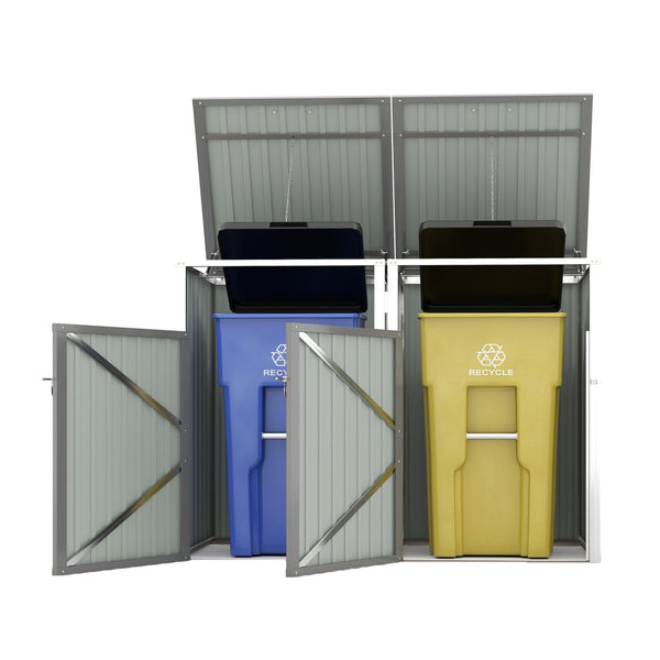 English Elm Garbage Bin Shed Galvanized Steel Enclosure for Two Cans Outdoor Weather Resistant Light Gray W1598P357715