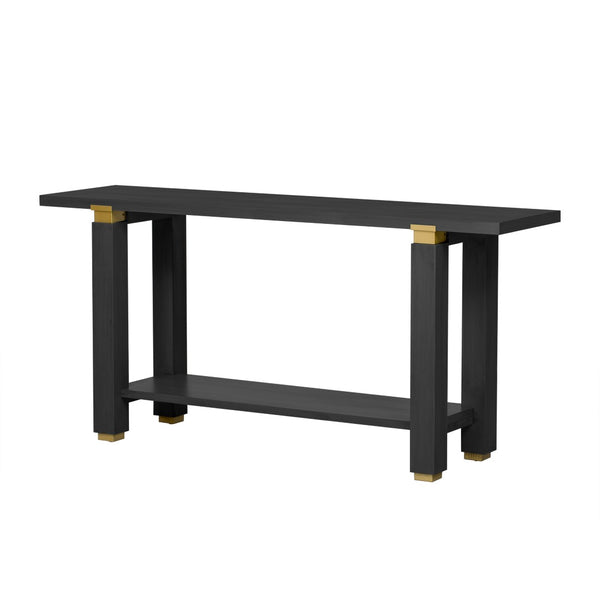 English Elm U_Style 62.9" Modern Minimalist Console Table With Solid Wood & Metal Accents, Ideal For Entryways N711P289140B-GIGA