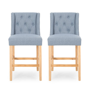 English Elm Christopher Knight Home® - Vienna Tufted Wingback Counter Stools Set of 2 — Elegant Fabric Seating, Button-Tufted Comfort, Durable Rubberwood Frame Light Blue+Natural 64853.00LBLU