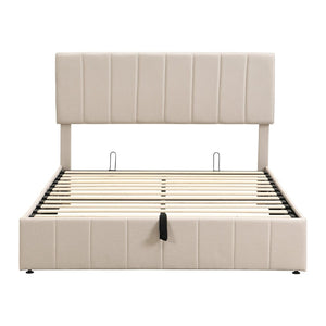 English Elm Queen Linen Upholstered Platform Bed with Hydraulic Lift Storage and Padded Headboard N708P201552A