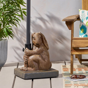 English Elm Christopher Knight Home® - RABBIT Light Brown Umbrella Base — Handcrafted Lightweight Concrete with Iron Tube, 13.5" Sq, Durable 67767.00LBRN