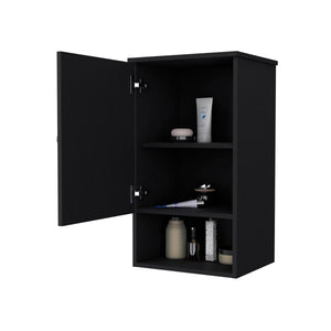 English Elm Carrizo Recessed Medicine Cabinet in Black Melamine with One Door, 2 Shelves + Open Bottom Shelf, 28.6"x16.2"x13.9" B128P237146