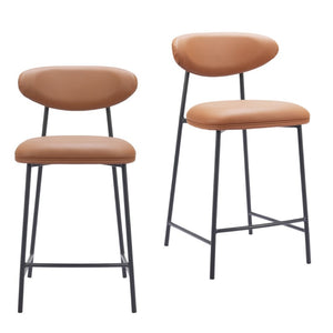 HomeRoots Set of Two Stylish 25" Brown Faux Leather Bar Chairs with Durable Black Steel Frame for Comfort 565000