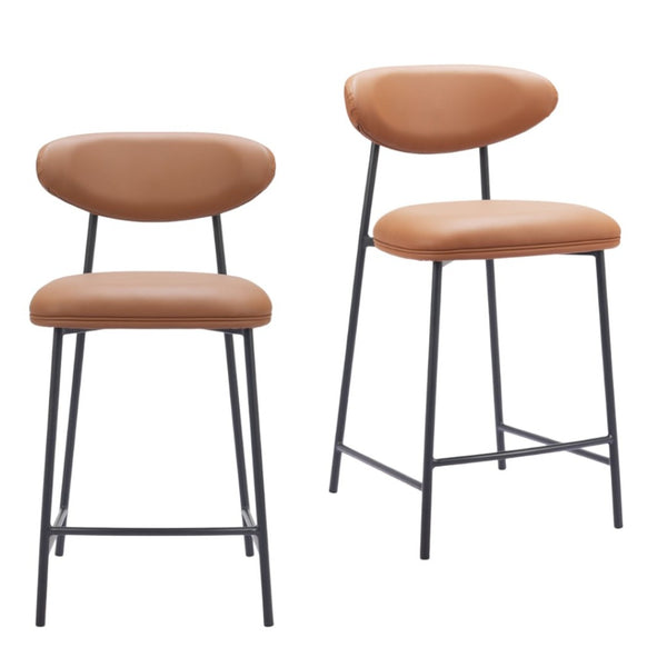 HomeRoots Set of Two Stylish 25" Brown Faux Leather Bar Chairs with Durable Black Steel Frame for Comfort 565000