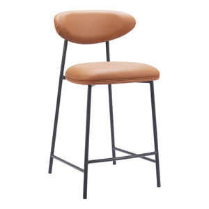 HomeRoots Set of Two Stylish 25" Brown Faux Leather Bar Chairs with Durable Black Steel Frame for Comfort 565000