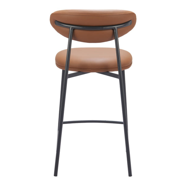 HomeRoots Set of Two Stylish 25" Brown Faux Leather Bar Chairs with Durable Black Steel Frame for Comfort 565000