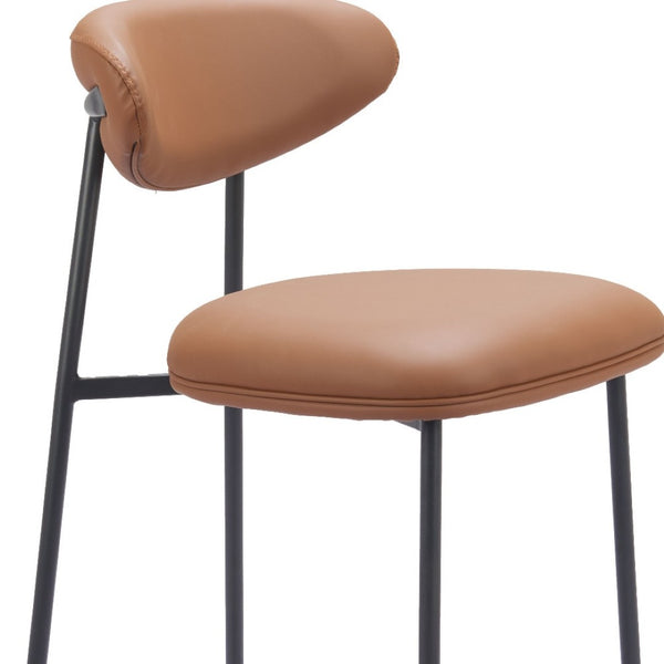 HomeRoots Set of Two Stylish 25" Brown Faux Leather Bar Chairs with Durable Black Steel Frame for Comfort 565000