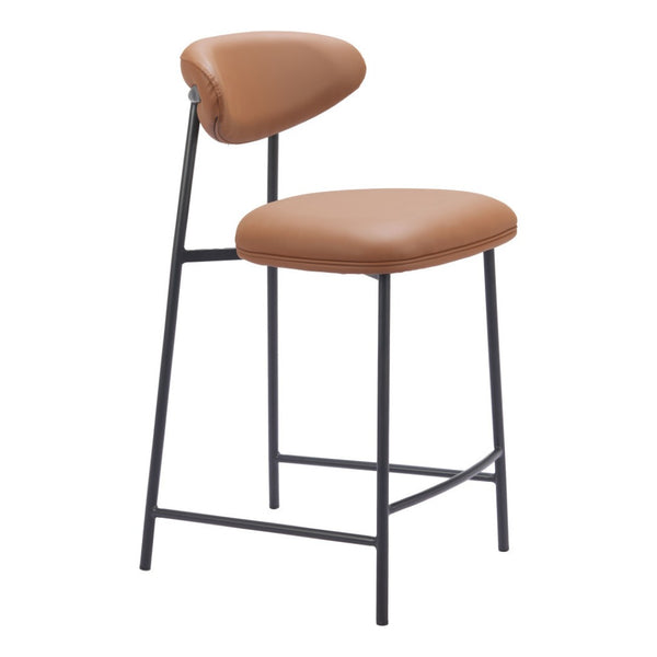 HomeRoots Set of Two Stylish 25" Brown Faux Leather Bar Chairs with Durable Black Steel Frame for Comfort 565000