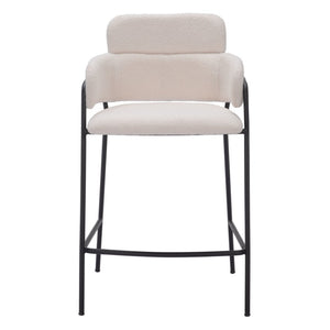 HomeRoots Set of Two Stylish Cream Faux Shearling Bar Chairs with Black Steel Frame for Modern Comfort 565001