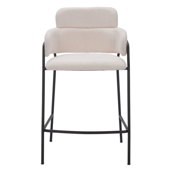 HomeRoots Set of Two Stylish Cream Faux Shearling Bar Chairs with Black Steel Frame for Modern Comfort 565001