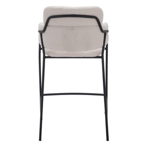 HomeRoots Set of Two Stylish Cream Faux Shearling Bar Chairs with Black Steel Frame for Modern Comfort 565001