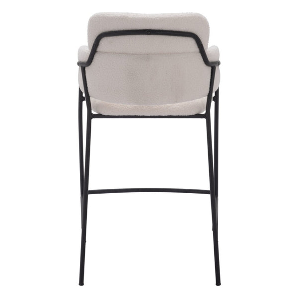 HomeRoots Set of Two Stylish Cream Faux Shearling Bar Chairs with Black Steel Frame for Modern Comfort 565001