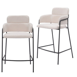 HomeRoots Set of Two Stylish Cream Faux Shearling Bar Chairs with Black Steel Frame for Modern Comfort 565001