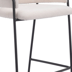 HomeRoots Set of Two Stylish Cream Faux Shearling Bar Chairs with Black Steel Frame for Modern Comfort 565001
