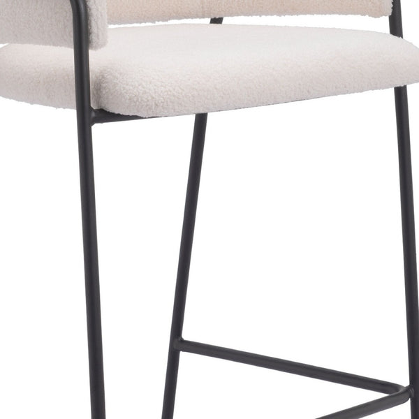 HomeRoots Set of Two Stylish Cream Faux Shearling Bar Chairs with Black Steel Frame for Modern Comfort 565001
