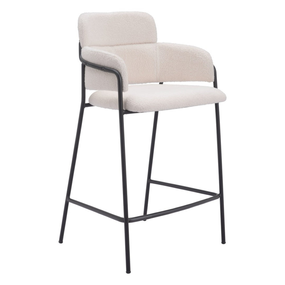 HomeRoots Set of Two Stylish Cream Faux Shearling Bar Chairs with Black Steel Frame for Modern Comfort 565001