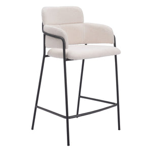 HomeRoots Set of Two Stylish Cream Faux Shearling Bar Chairs with Black Steel Frame for Modern Comfort 565001