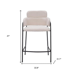 HomeRoots Set of Two Stylish Cream Faux Shearling Bar Chairs with Black Steel Frame for Modern Comfort 565001